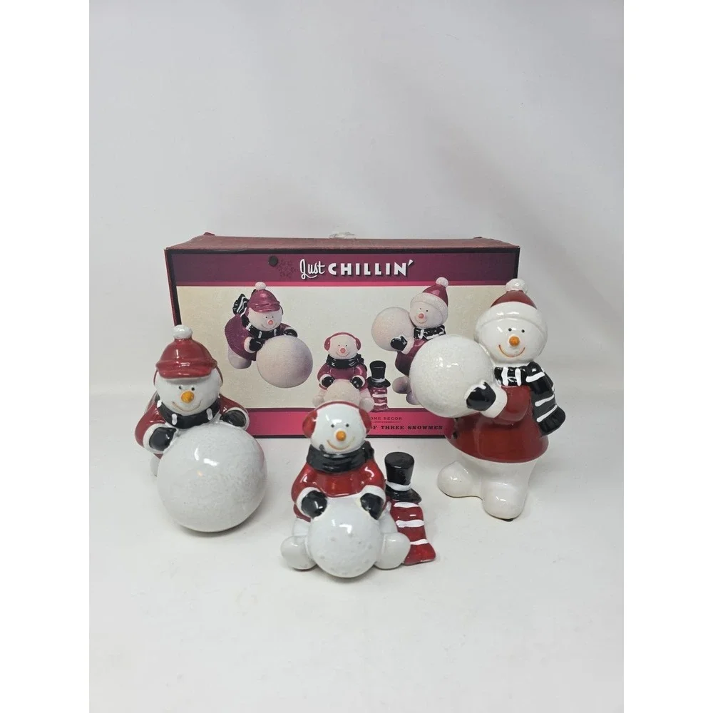 3 Snowmen Figurines Just Chillin Cracker Barrel Country Store Ceramic 6